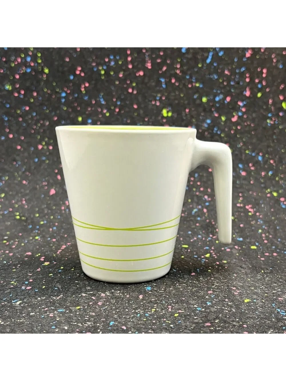 IKEA White and Lime Green Ceramic Coffee Mug with Handle